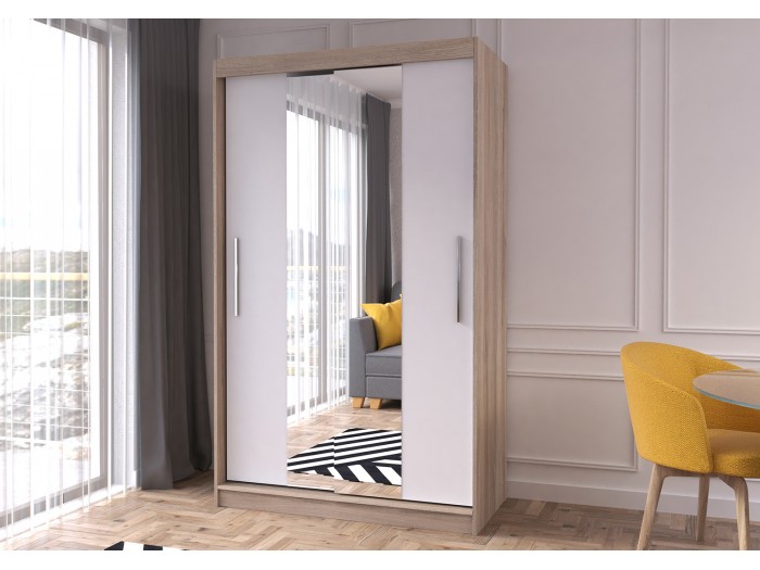 Гардероб с плъзгащи врати NEOMI 01 (корпус дъб сонома/лице бял)